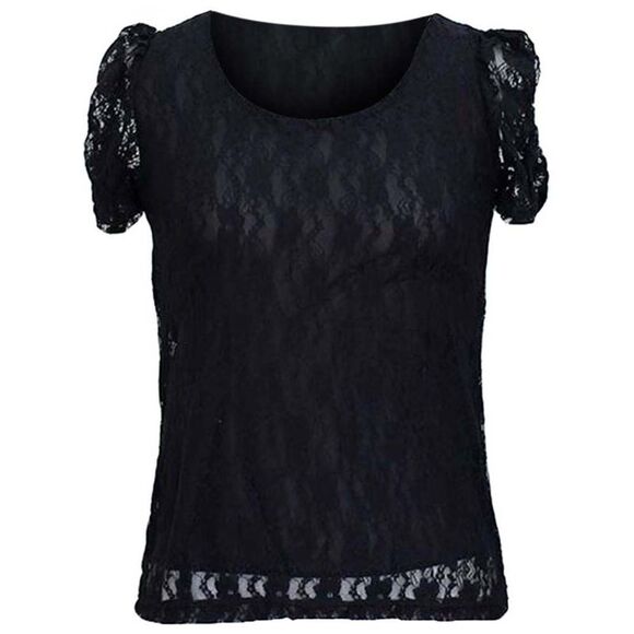 Short Sleeve Lace Blouse With Scoop Neckline - Picture 5 of 6